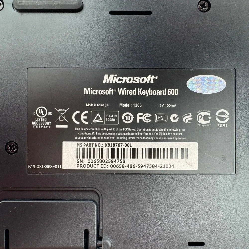 Microsoft Wired Keyboard 600 Model 1366‎ Black USB Full Size Media Keys QWERTY